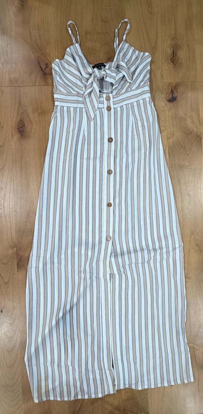 Haute Monde Women's Striped Tie-Front Button-Down Midi Dress Med